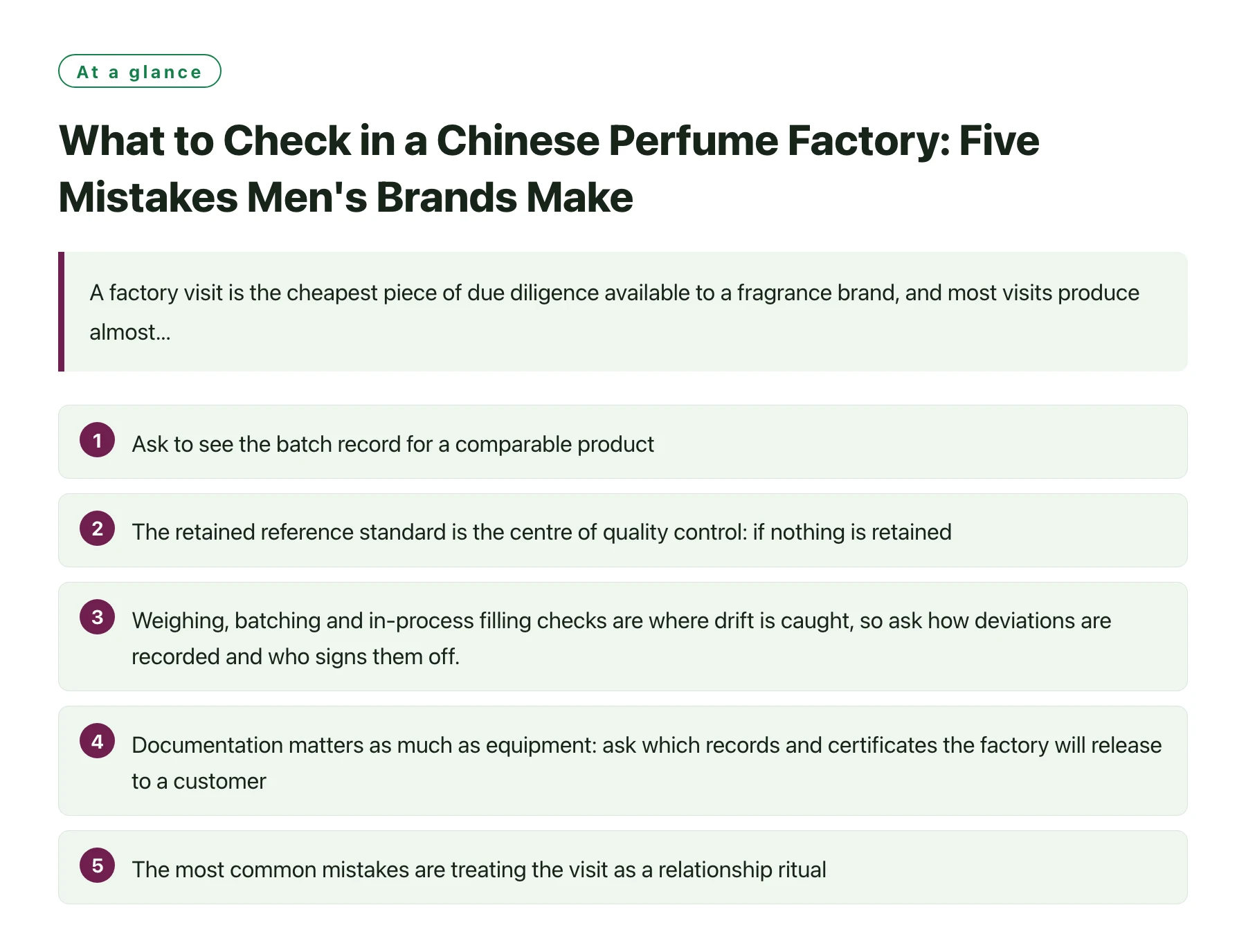 What to Check in a Chinese Perfume Factory: Five Mistakes Men's Brands Make——全文要点速览