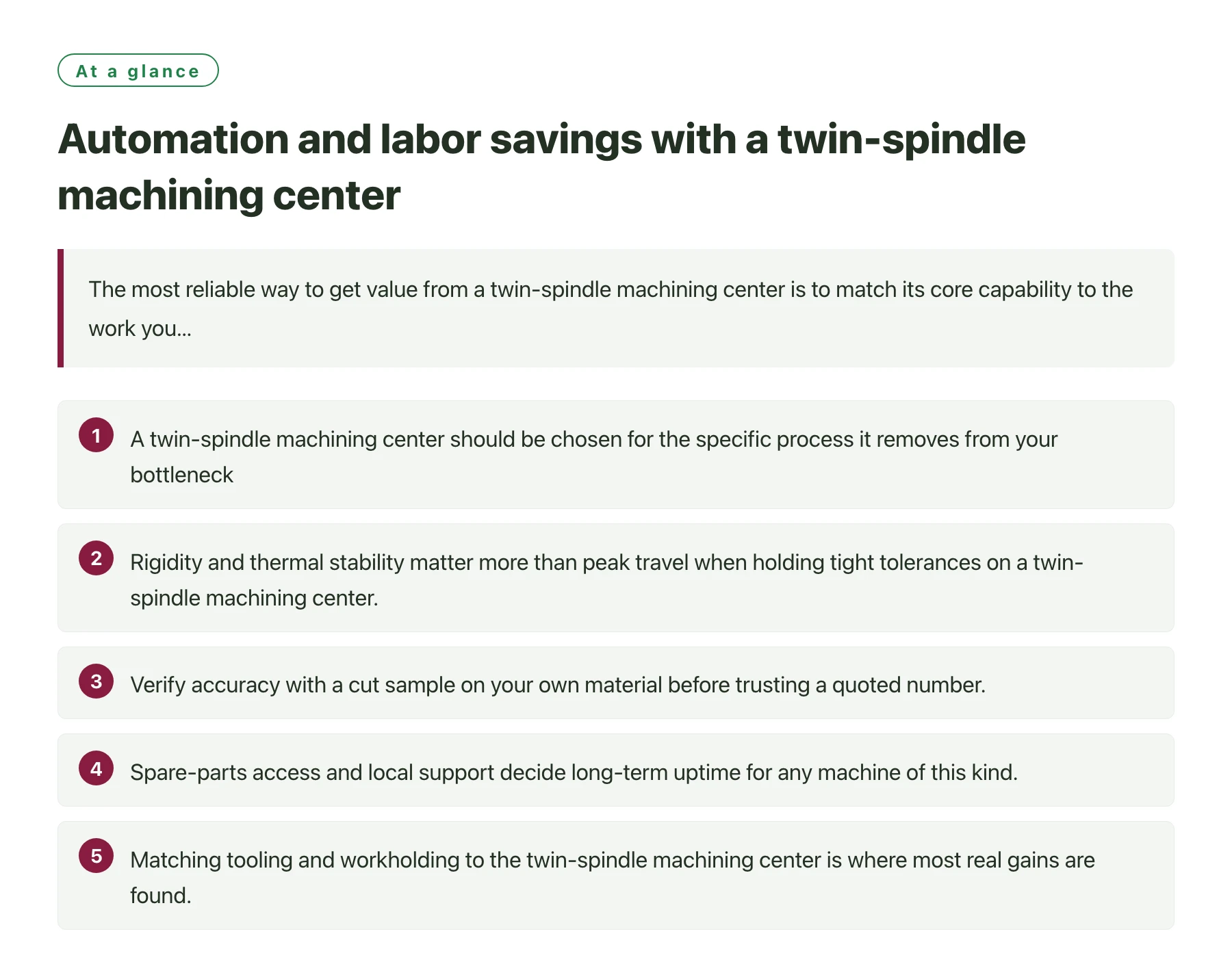 Automation and labor savings with a twin-spindle machining center——全文要点速览